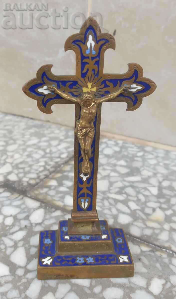 Table Bronze Cross The Crucifixion of Jesus Christ Enamel