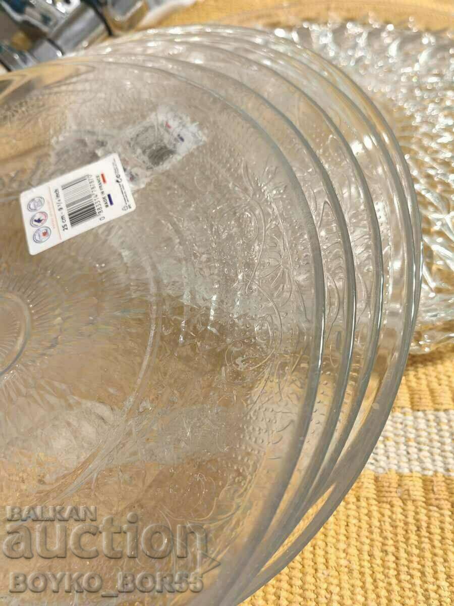 NOU! 5 farfurii frumoase Duralex + 2 farfurii superbe de cristal - 7