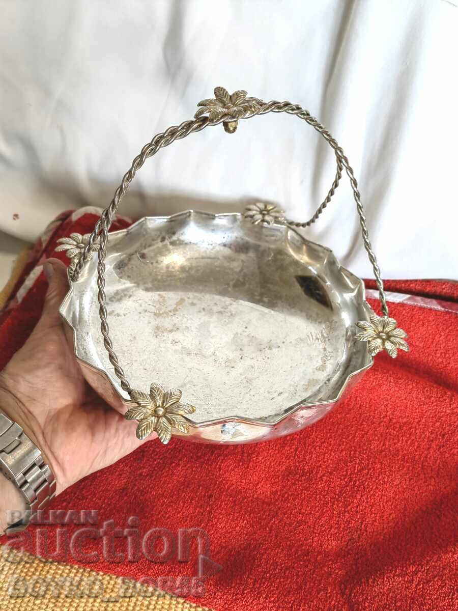 Старинна Бронзова Посребрена Фруктиера Кошница - 6