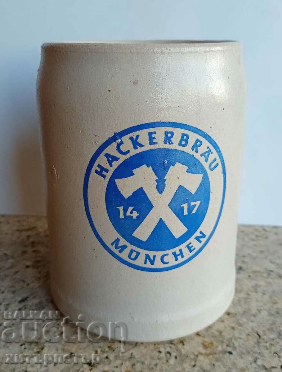 Cana din sticla de bere ceramica Hacker Brau
