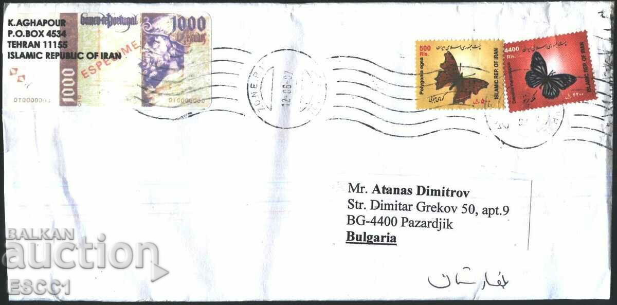 Traveled envelope with Butterflies 2003 and 2005 stamps from Iran