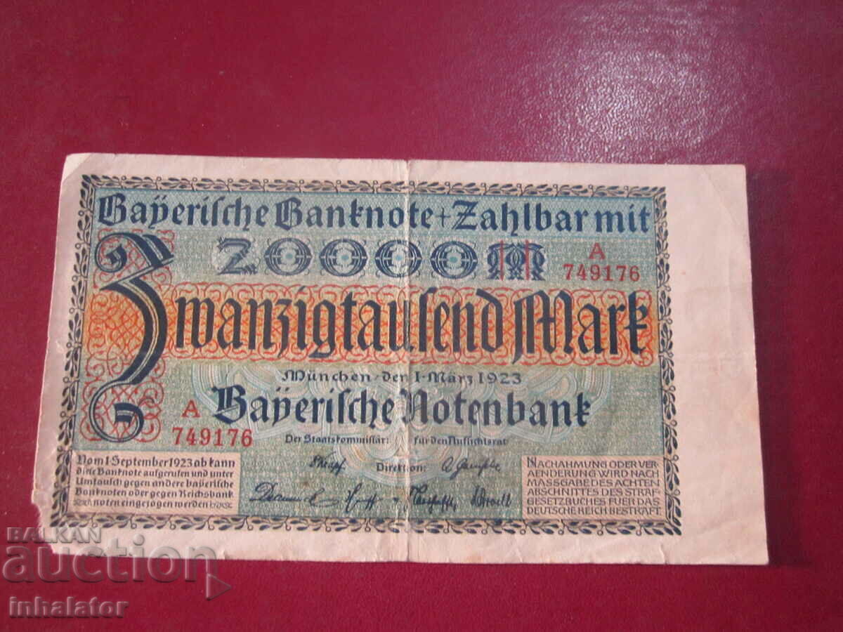 20000 de mărci 1923 Bavarian Bank -17,5 - 10 cm -