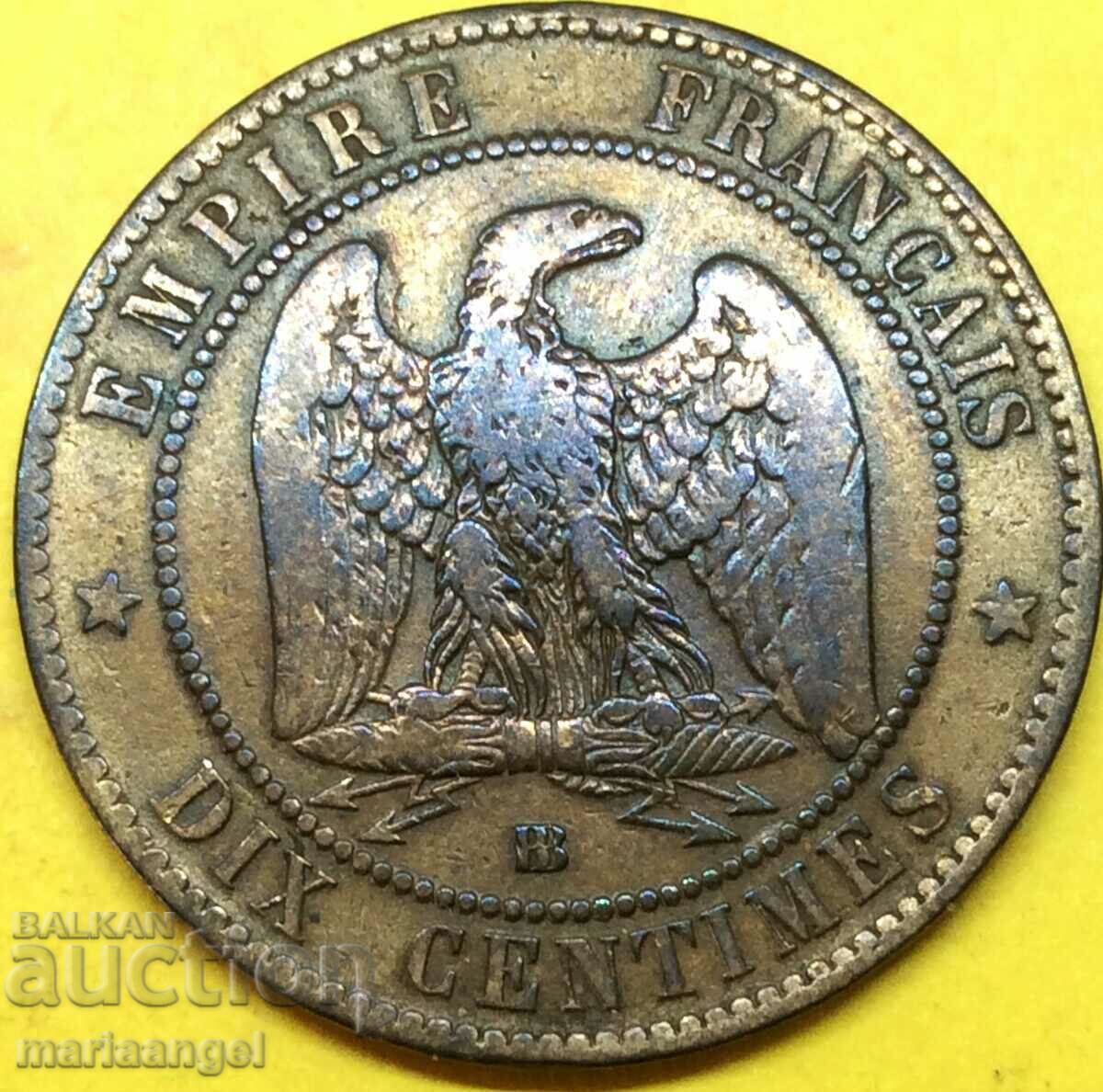 France 10 centimes 1861 30mm copper