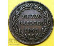 Vatican 1/2 bayocco 1842 Gregory XIV bronze