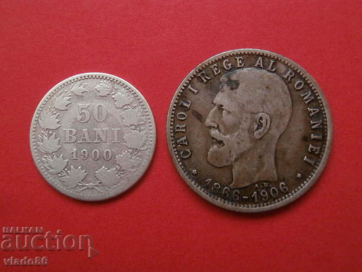 Silver coins 50 banis 1900, 1 lei 1906