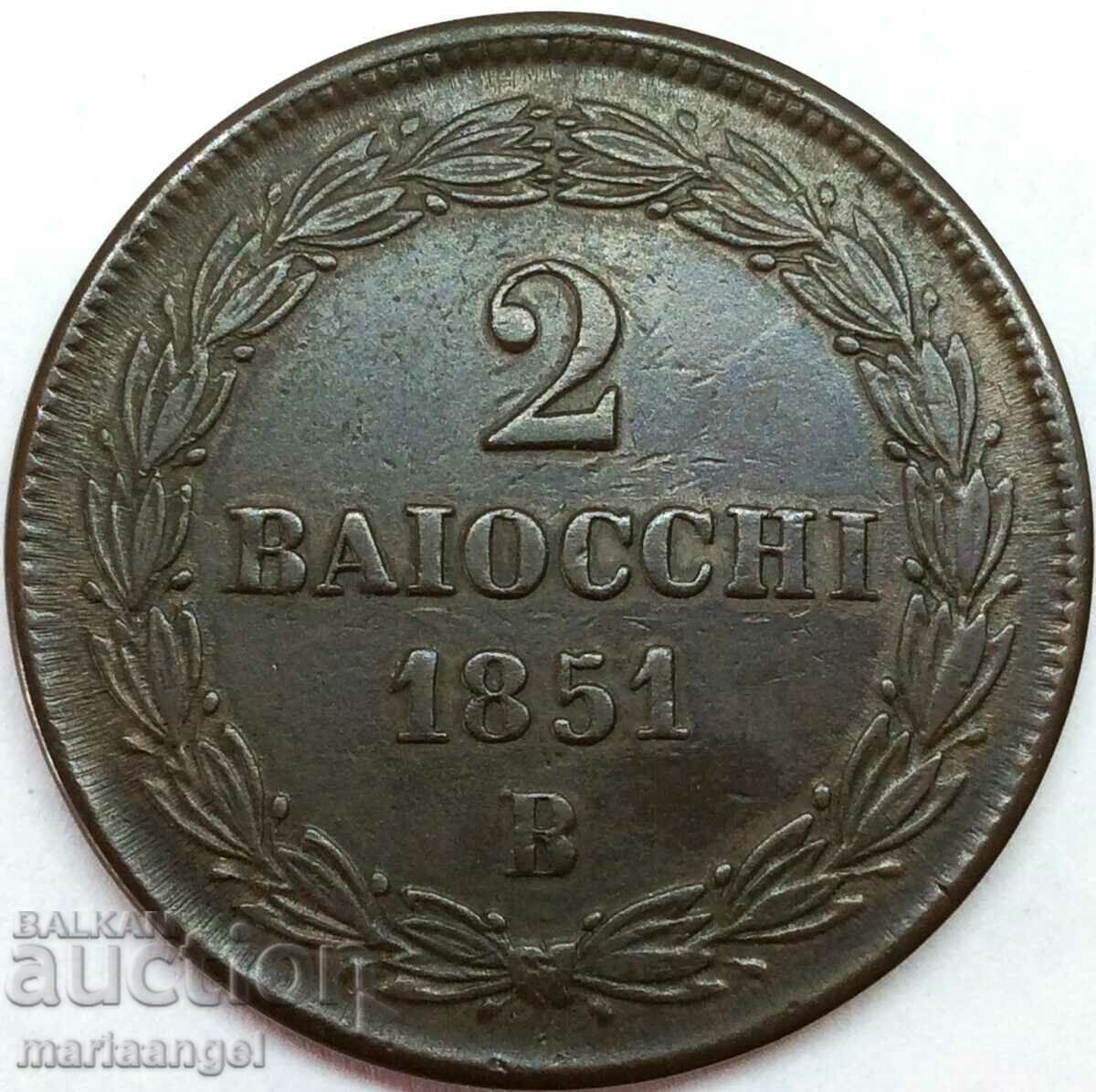 2 μπαγιόκο 1851 Βατικανό 34 χλστ. χάλκινο