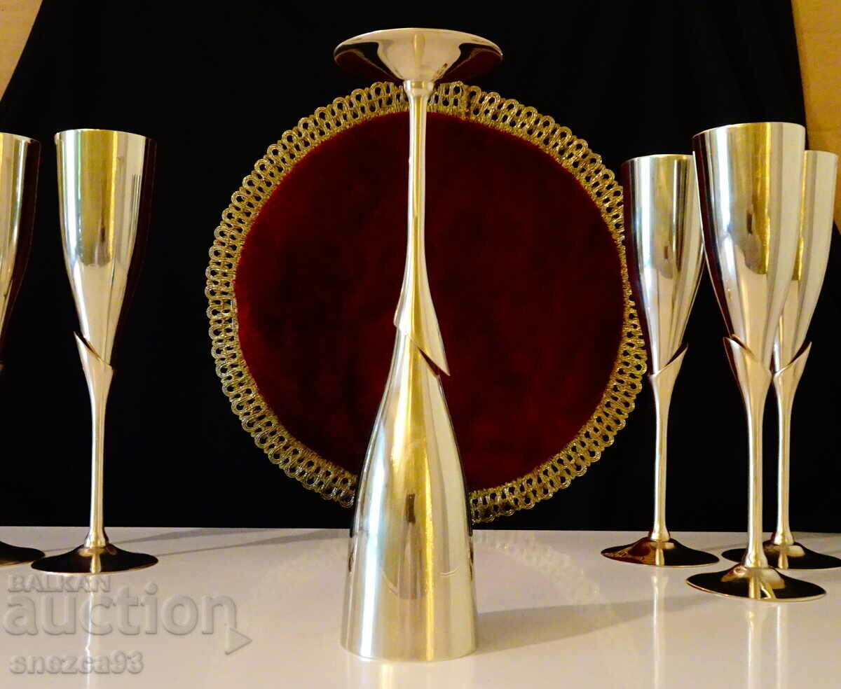 Bronze goblet, wine glass, champagne, 25 cm. - 6