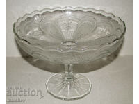 Old glass fruit bowl 23/17 cm on a stool 1930s, excellent