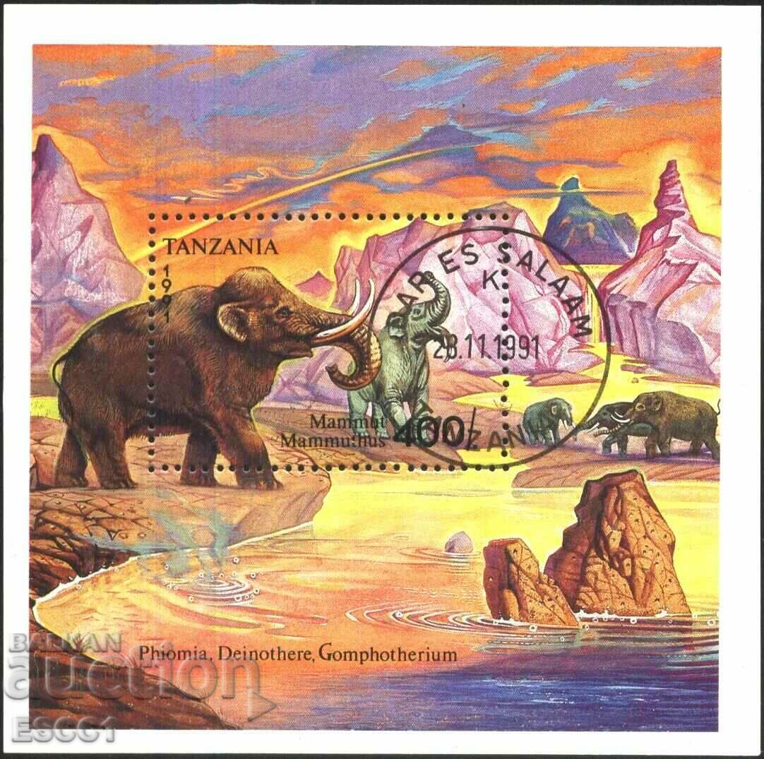 Stamped block Prehistoric Fauna Mammoths 1991 from Tanzania
