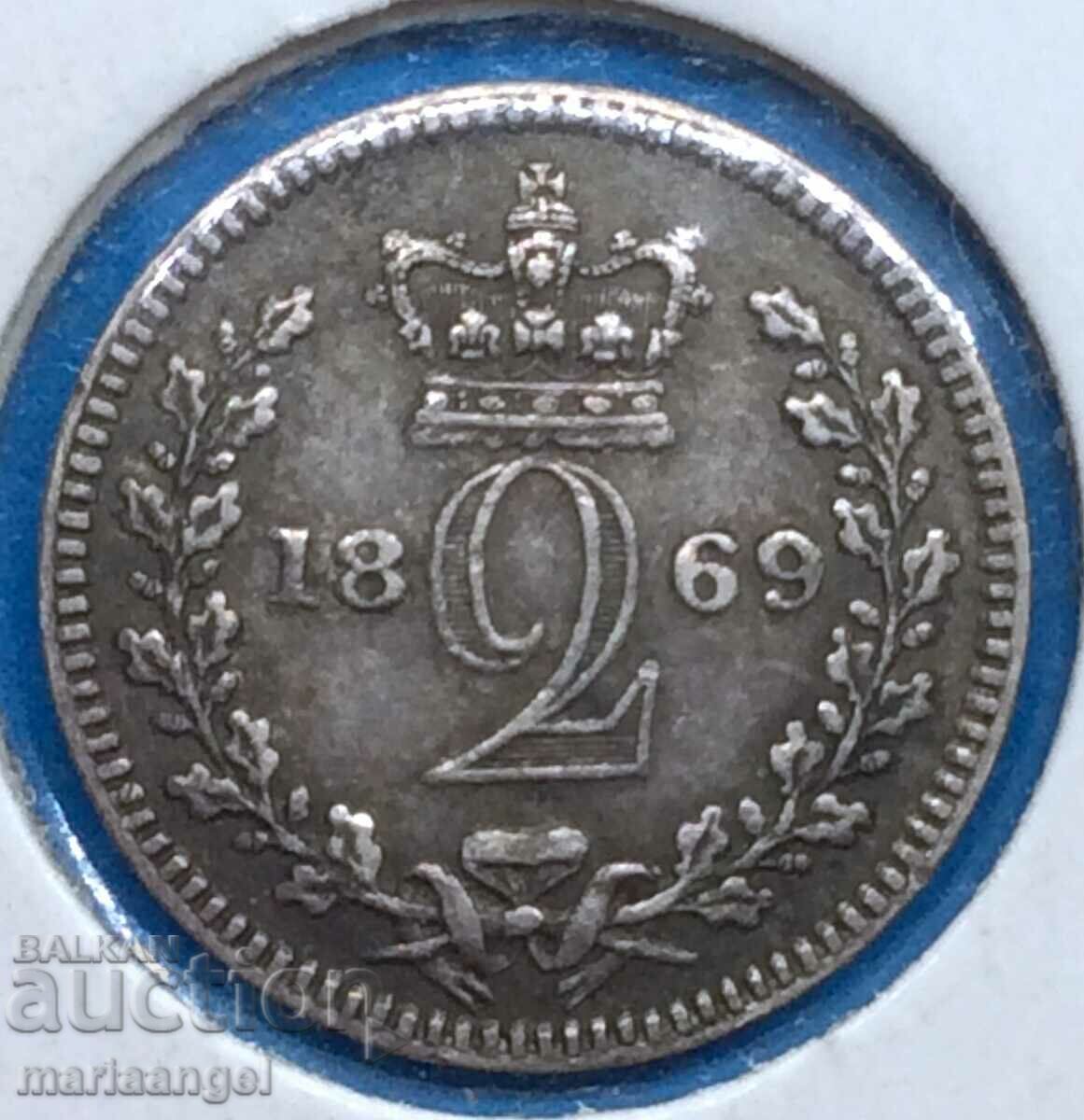 Great Britain 2 Pence 1869 Victoria Maundy Silver