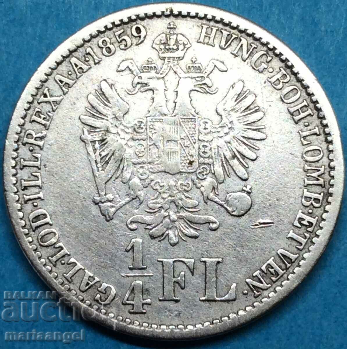 Austria 1/4 florin 1859 A - Viena Franz Joseph Patină de argint