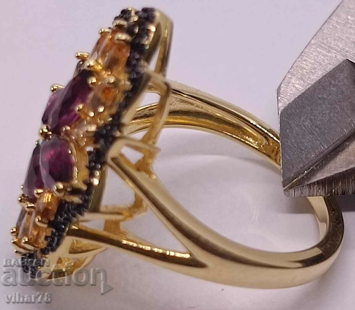 Delivery of Silver ring with 14k gold plating, rhodolite, citrines Delivery of Silver ring with 14k gold plating, rhodolite, citrines