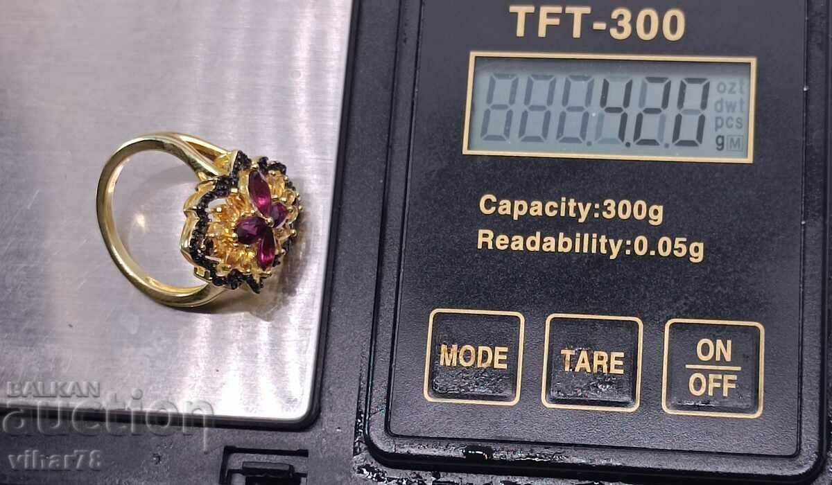 Silver ring with 14k gold plating, rhodolite, citrines - 6 Silver ring with 14k gold plating, rhodolite, citrines - 6