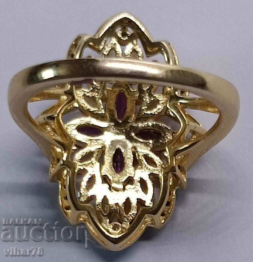 Silver ring with 14k gold plating, rhodolite, citrines - 7 Silver ring with 14k gold plating, rhodolite, citrines - 7