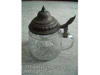#*7094 old BMF glass mug - with metal lid