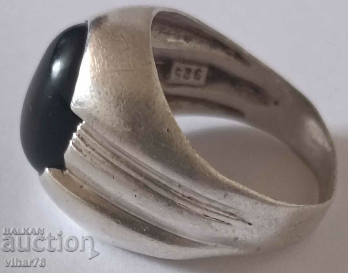 MEN'S SOLID SILVER RING WITH ONYX - 5 MEN'S SOLID SILVER RING WITH ONYX - 5