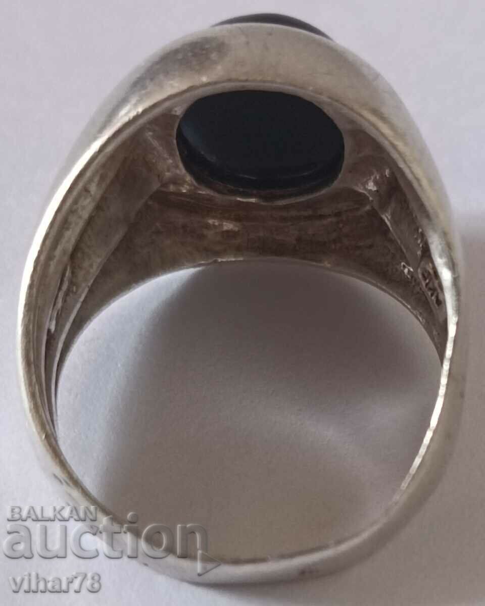 MEN'S SOLID SILVER RING WITH ONYX - 7 MEN'S SOLID SILVER RING WITH ONYX - 7