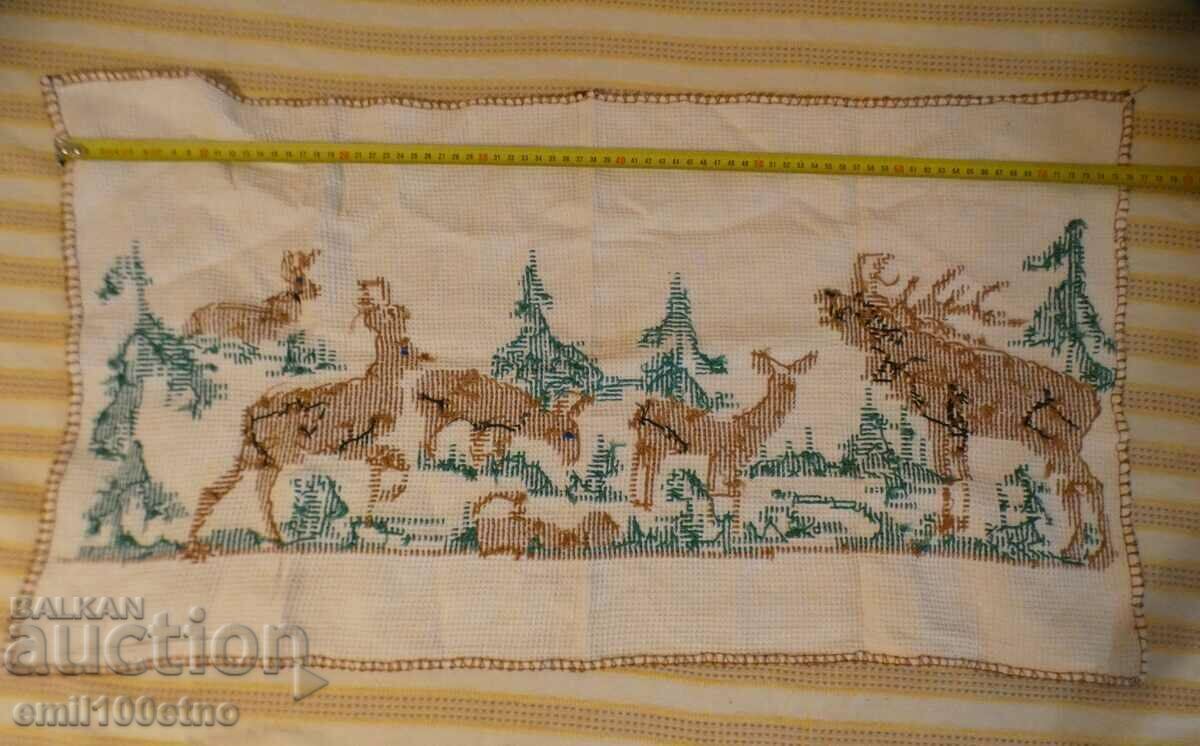 Old "Waffle" cloth with embroidered picture Herd of deer - 5 Old "Waffle" cloth with embroidered picture Herd of deer - 5
