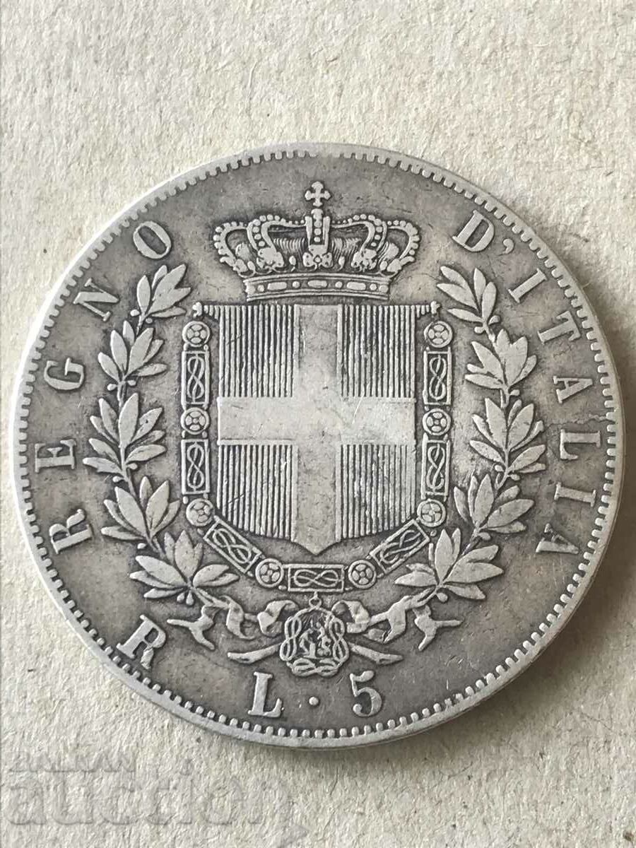 Italy 5 Lira 1878 R Vittorio Emanuele Silver