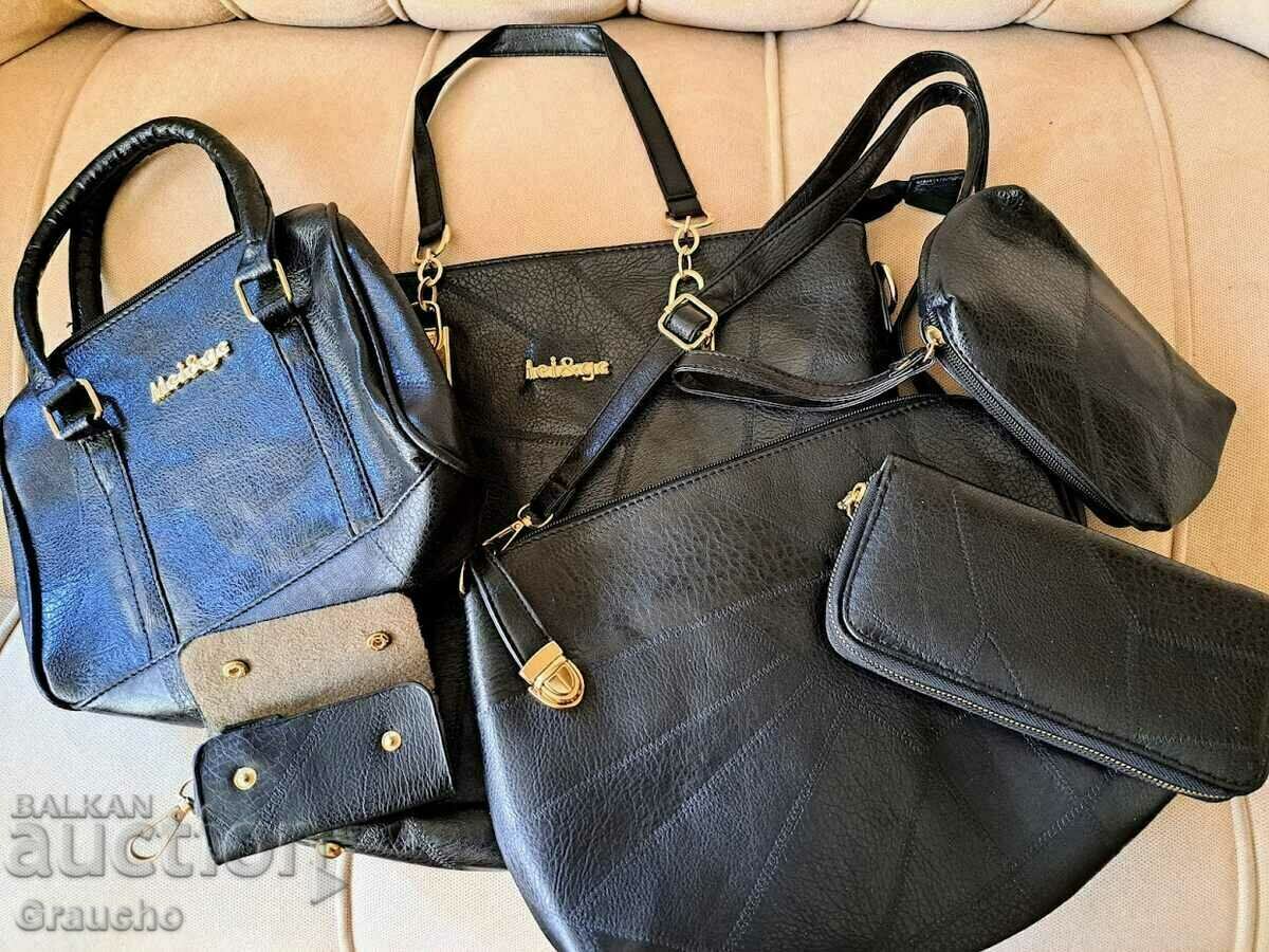 6-piece eco leather handbag set