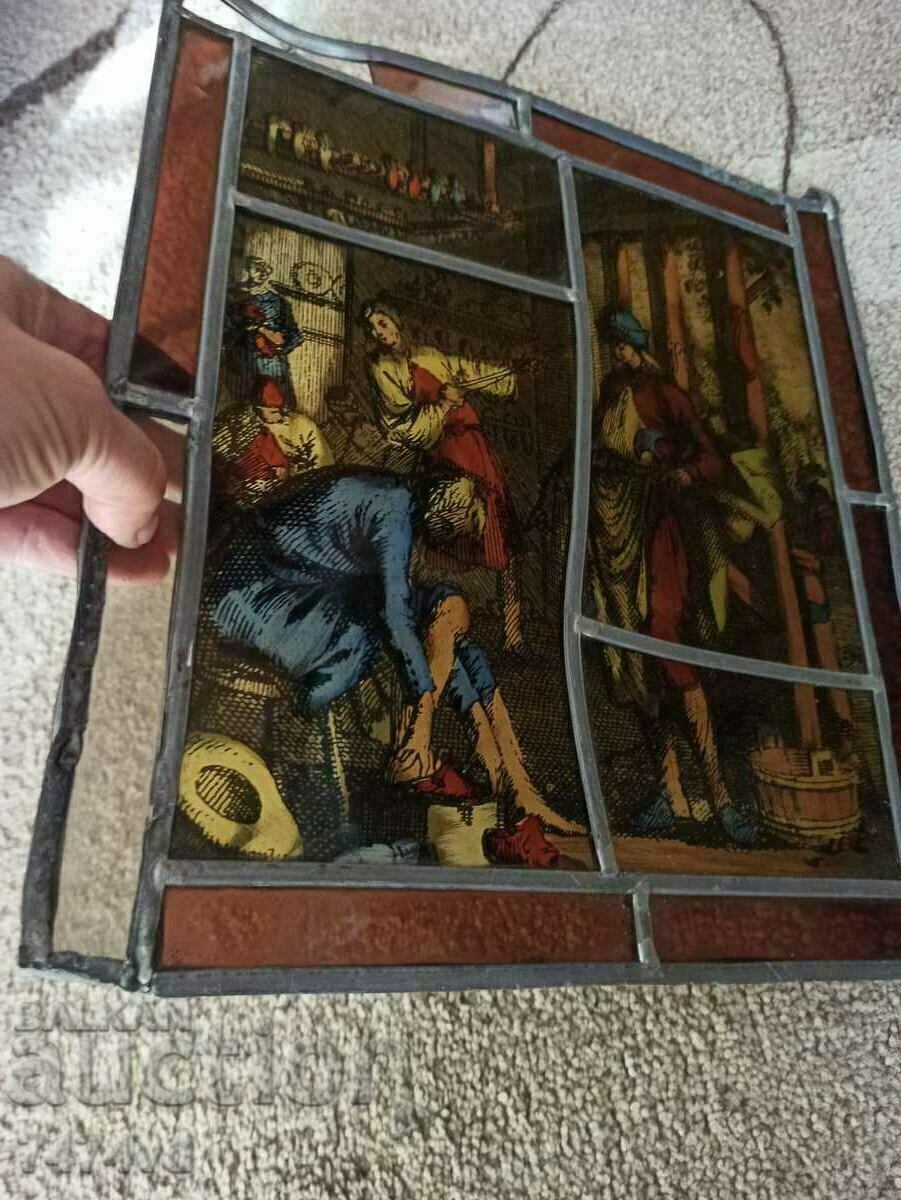 OLD STAINED GLASS PAINTING, PICTURE ON GLASS, - 6 OLD STAINED GLASS PAINTING, PICTURE ON GLASS, - 6