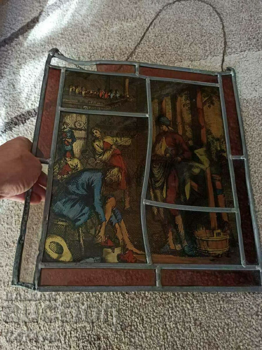 OLD STAINED GLASS PAINTING, PICTURE ON GLASS, - 7 OLD STAINED GLASS PAINTING, PICTURE ON GLASS, - 7