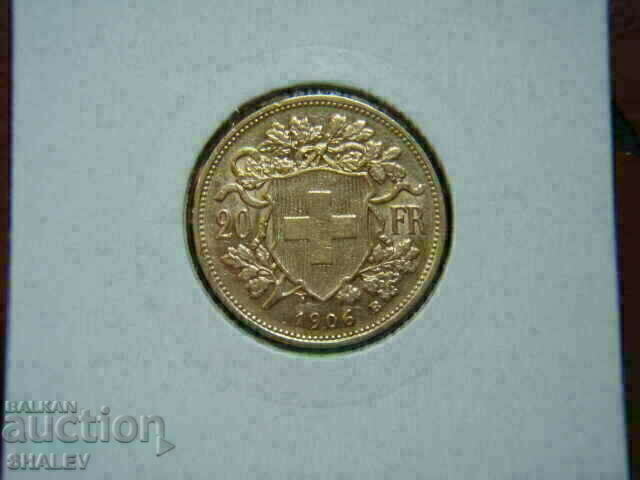 20 Φράγκα 1906 Ελβετία - XF/AU (χρυσός)