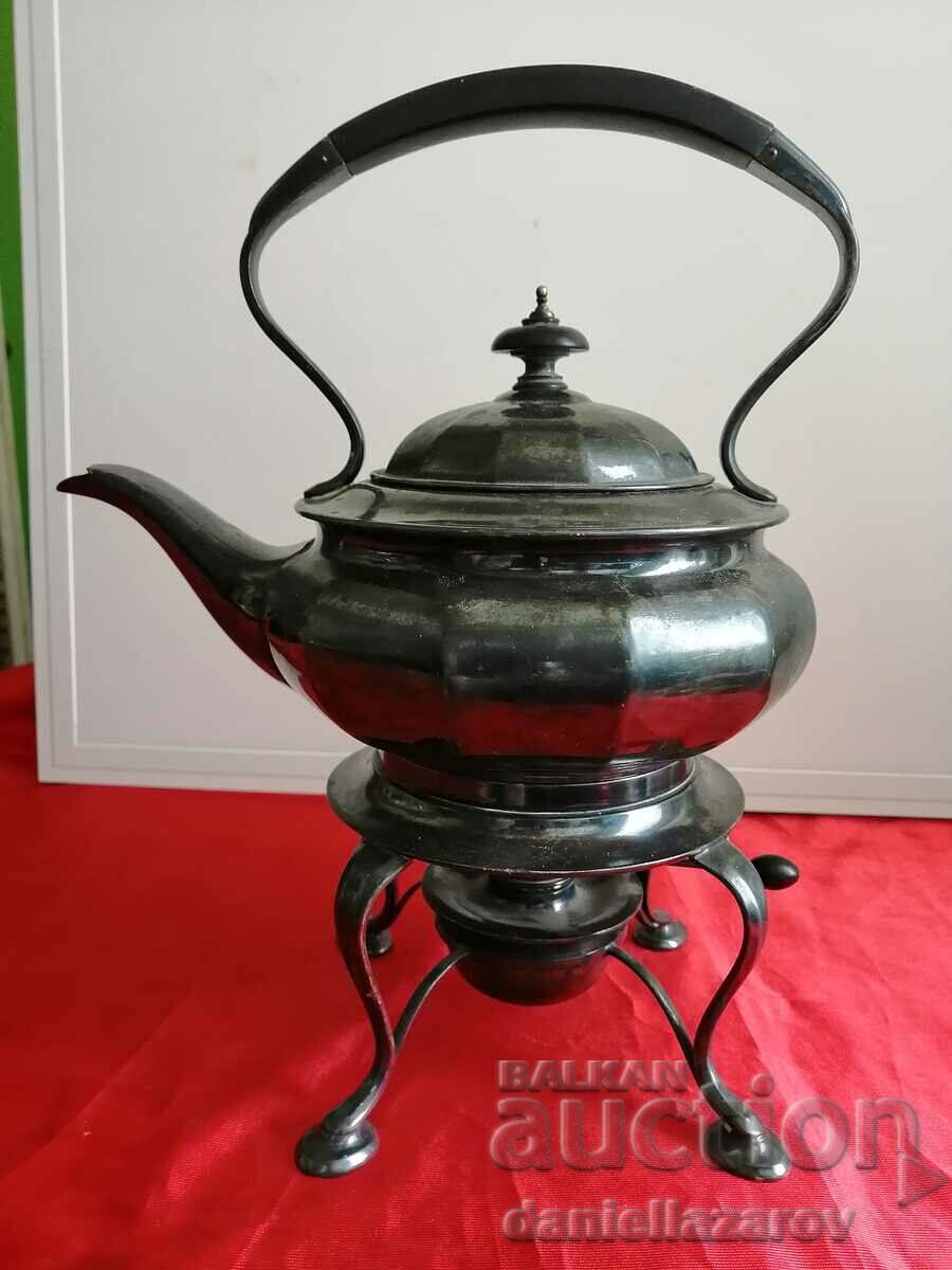 Old Silver Plated English Victorian Heating Kettle