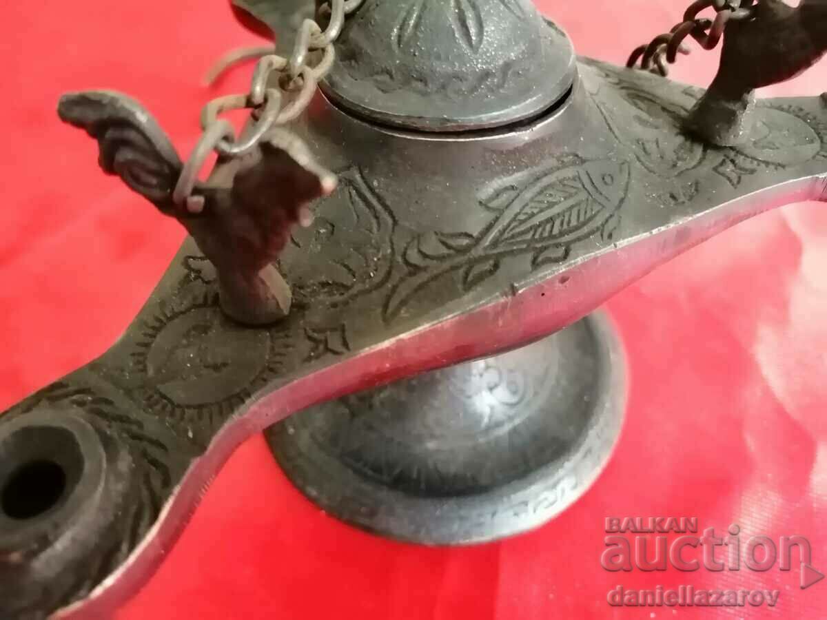 Auction Antique Bronze OTTOMAN Oil Lamp Triple Auction Antique Bronze OTTOMAN Oil Lamp Triple