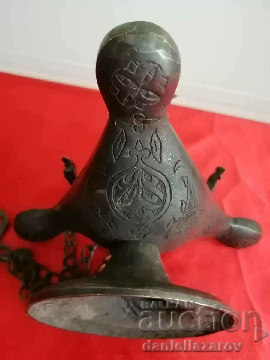 Delivery of Antique Bronze OTTOMAN Oil Lamp Triple Delivery of Antique Bronze OTTOMAN Oil Lamp Triple