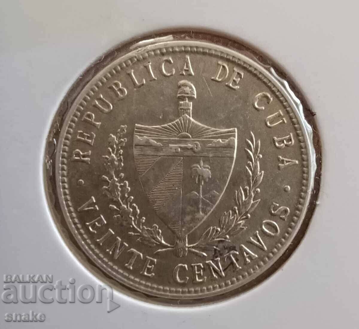 Cuba 20 centavos 1949 Argint. Perfect