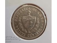 Куба 20 центавос 1949г. Сребро. Перфектна