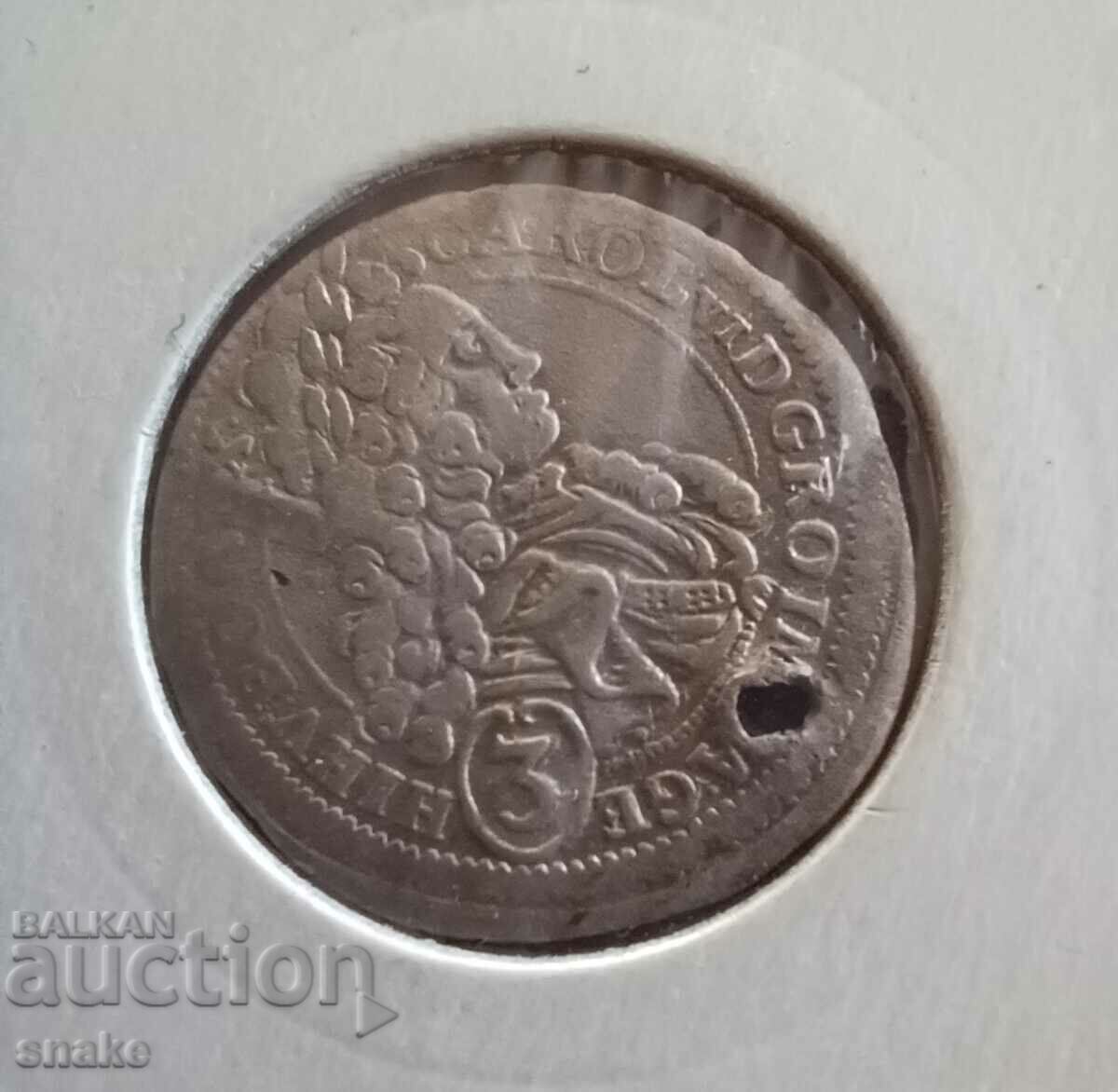 Austria 3 Kreuzer Karl Vl 1714/20. Argint