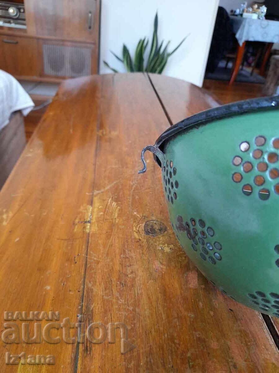 Old enamel colander, colander - 5