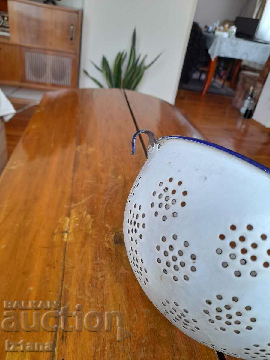 Old enamel colander, colander - 5