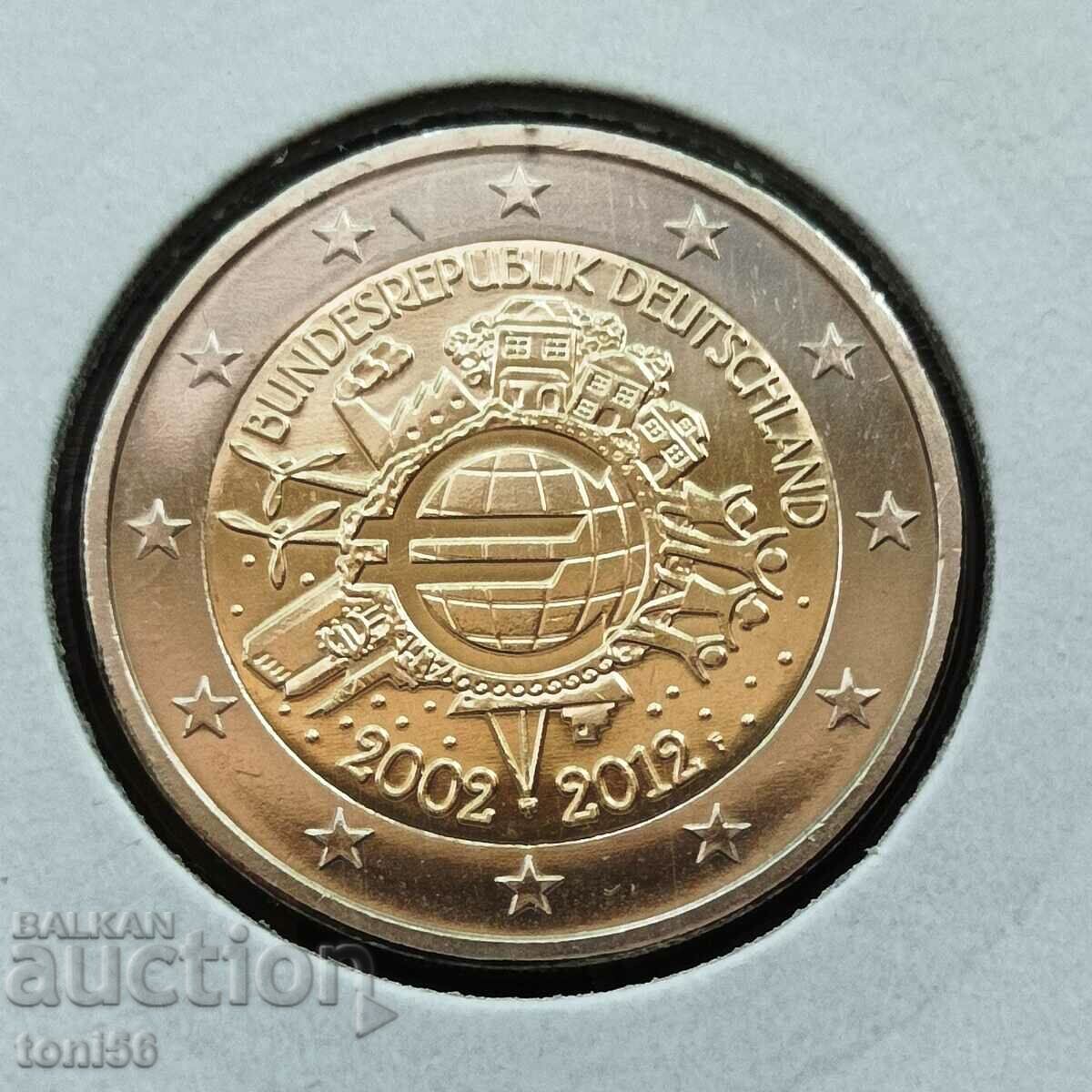 Germania 2 euro 2012 F - 10 ani „Monede și bancnote euro”