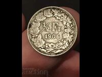 Швейцария 1/2 франк 1906 сребро