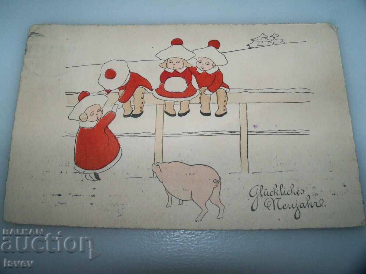 Стара новогодишна пощенска картичка от 1912г.