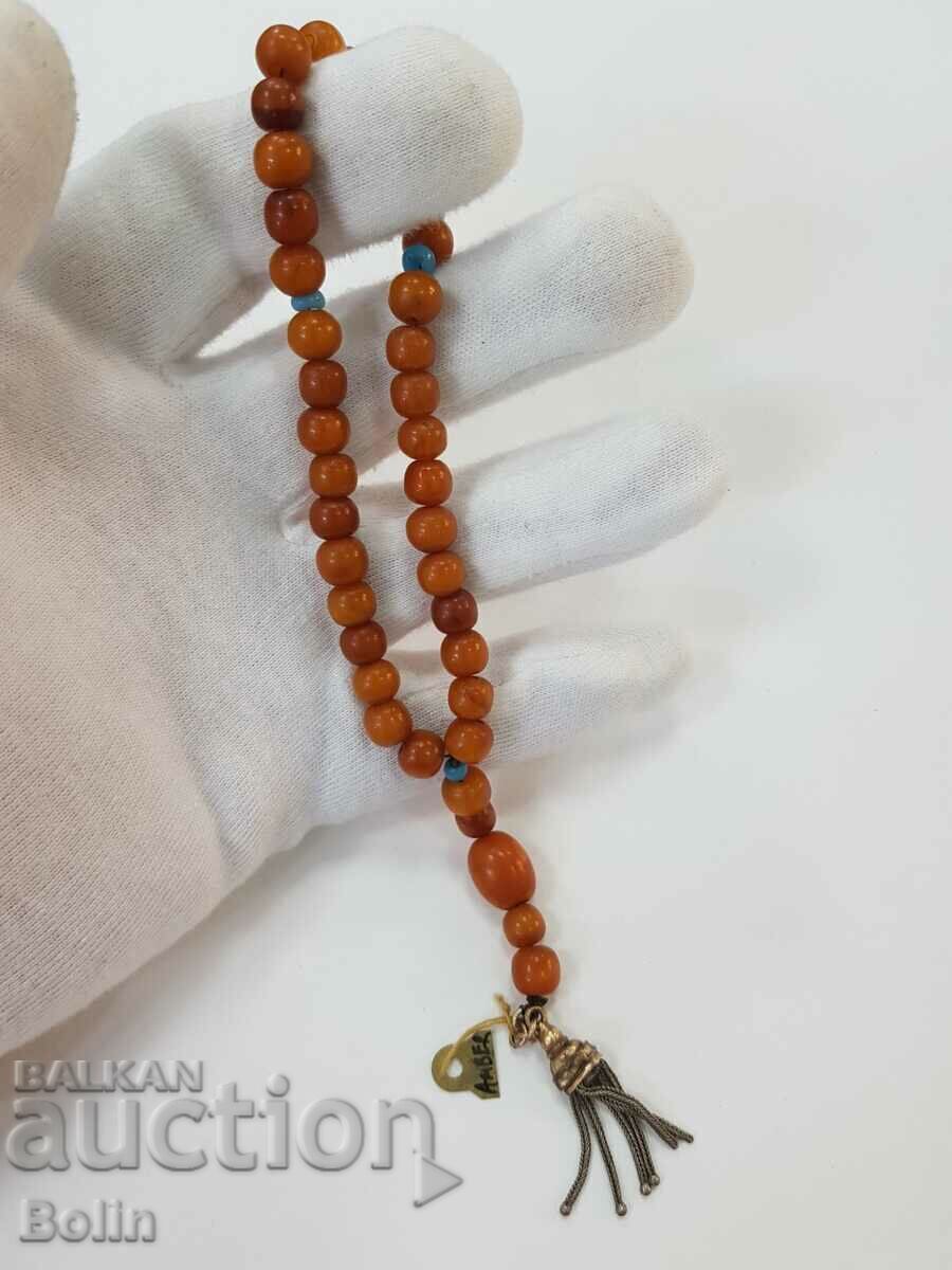 Рядка кехлибарена турска отоманска гръцка броеница 19в 33бр