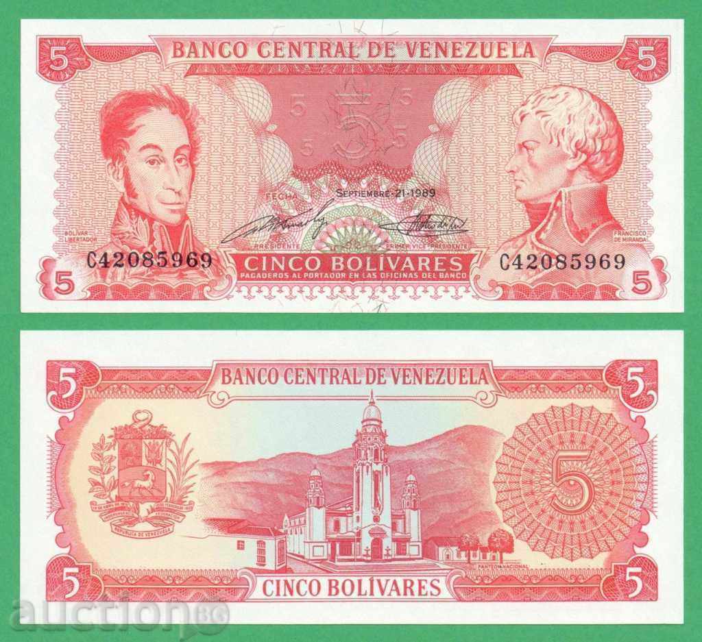 (¯`'•.¸ VENEZUELA 5 bolivars 1989 UNC ¸.•'´¯) (¯`'•.¸ VENEZUELA 5 bolivars 1989 UNC ¸.•'´¯)