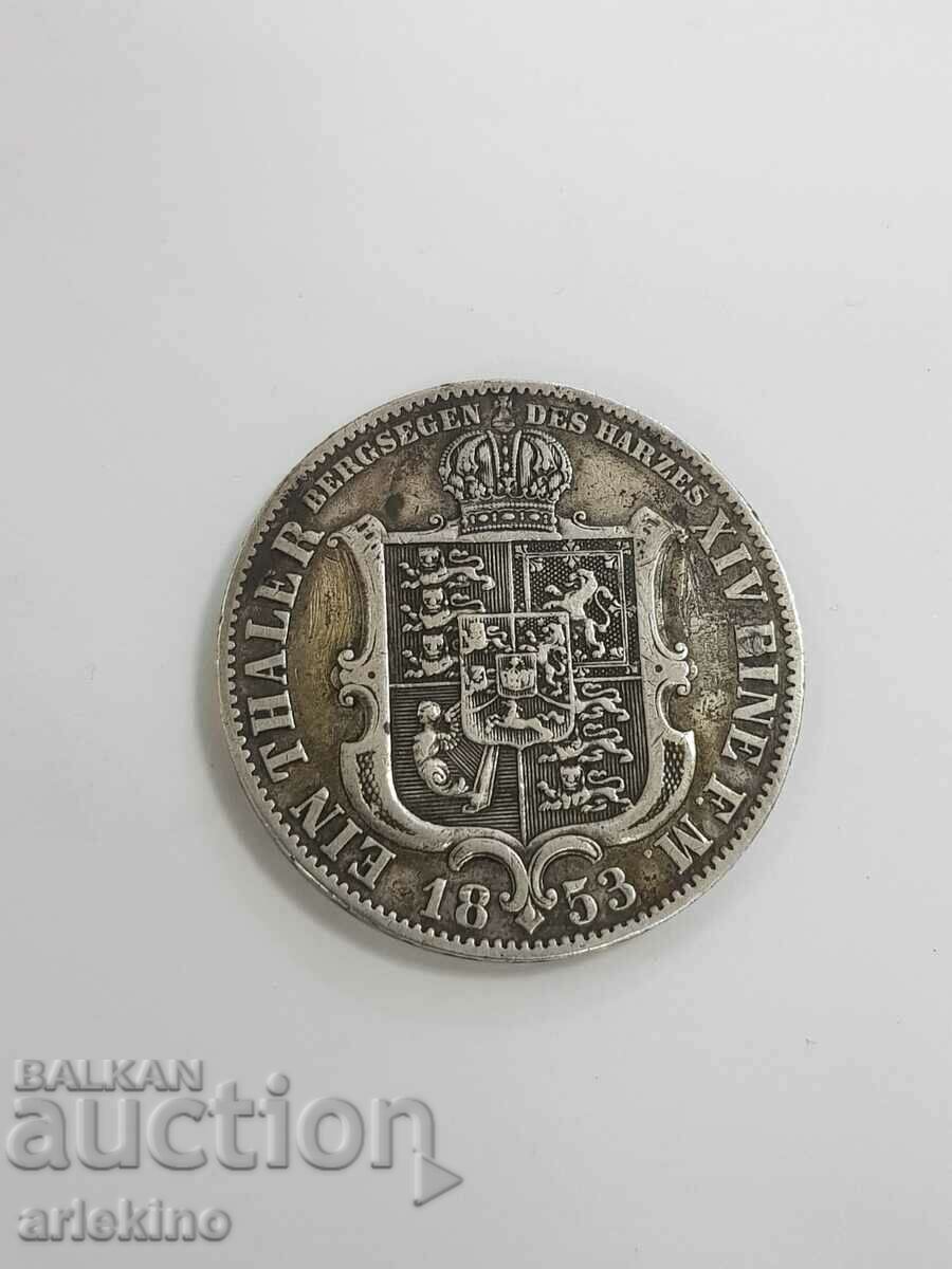 Сребърна Германска монета 1 ТАЛЕР 1853 Хановер