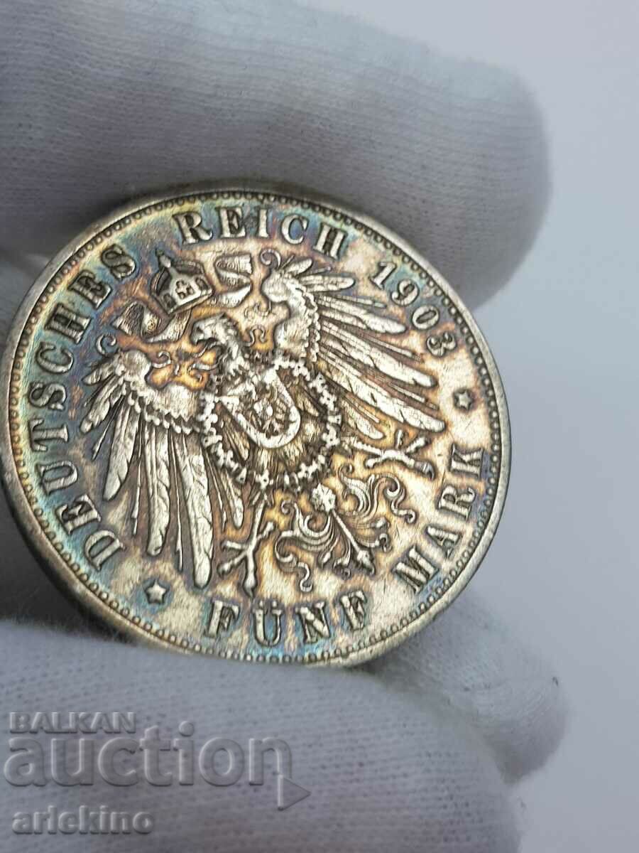 Silver German coin 5 marks 1903 with price 150.00 BGN | € 76.69 Silver German coin 5 marks 1903 with price 150.00 BGN | € 76.69