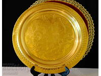 Brass tray, plate, plate, gilding.