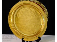 Gilded bronze tray, platter, panel, relief flowers