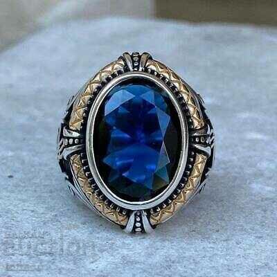 Auction Men's massive zircon ring, silver plated Auction Men's massive zircon ring, silver plated