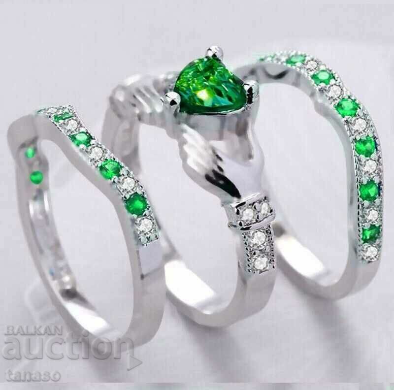 Auction Set of 3 rings with emeralds and zircons Auction Set of 3 rings with emeralds and zircons