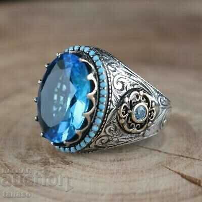 Delivery of Men's ring with aquamarine and turquoise Delivery of Men's ring with aquamarine and turquoise
