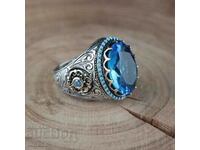 Men's ring with aquamarine and turquoise