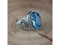 Men's ring with aquamarine and turquoise