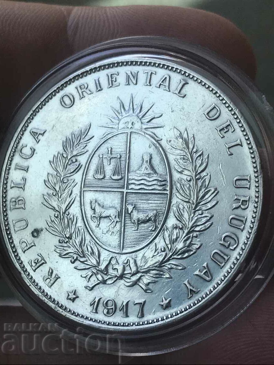 Uruguay 1 peso 1917 Artigas silver